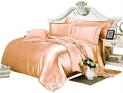 ABP Collection Duvet Set - Twin, Peach Soft Silky Satin Duvet Cover Sets (1 Zipper Closure Duvet Cover, 1 Fitted Sheet with 15 Deep Pocket, 2 Pillow Shams) 4 Pieces Duvet Cover Set