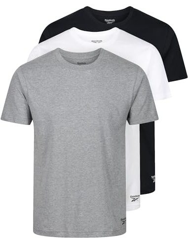 Reebok Santo Magliette Uomo in Cotone – Pack da 3 T-Shirt Uomo Firmate | Abbigliamento Uomo per Palestra e Tempo Libero | Magliette Intime Uomo Traspiranti, Nero/Bianco/Grigio Marl, L