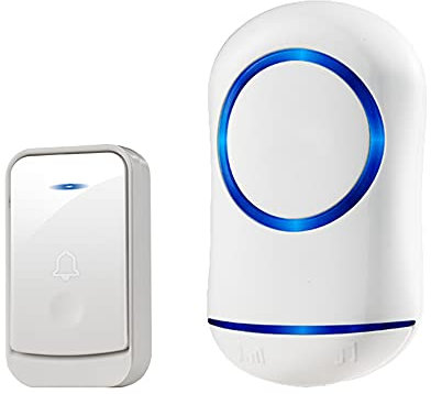 Funk TüRklingel Wasserdichtes IP44-Wand-Plug-in-Akku-Türgong-Kit mit 150m-200m Reichweite, 45Gongs, 4-stufiger Lautstärke und blauem Licht, batteriebetriebener Sender-Schwarz Geeignet für Familien