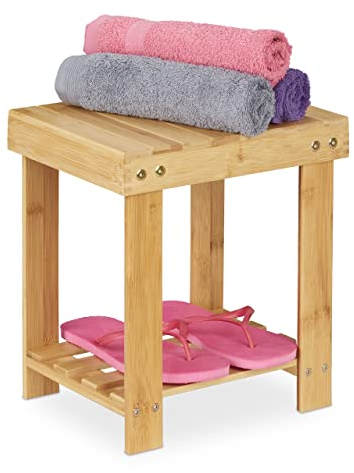 Relaxdays Fußbank Bambus, bis 100 kg, Stabiler Tritthocker, Kinderhocker Bad, Fußhocker, HxBxT: 33,5 x 25 x 31 cm, Natur