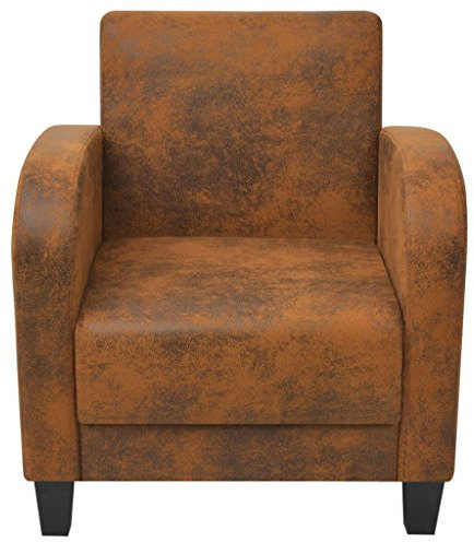 Susany Sessel Ohrensessel mit Armlehnen Bürostuhl Relaxsessel Polstersessel Ruhesessel Lehnsessel Einzelsessel Braun Wildleder-Optik 73 x 72 x 76 cm