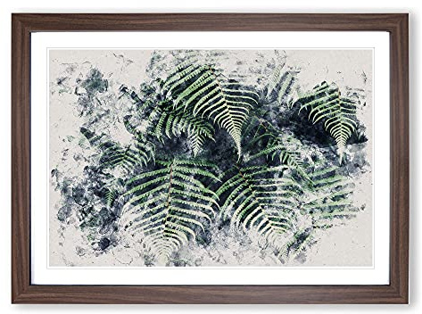 Fern Leaves Vol.1 Watercolour Framed Print | A2 Walnut Framed Wall Art | Ready to Hang | Modern Floral Picture | Living Room Bedroom Lounge Office