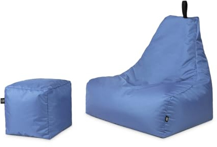 PATCH HOME Sitzsack Sitzkissen Beanbag Premium Lounge Gaming Sessel inkl. Würfel | 2 Größen In & Outdoor geeignet fertig befüllt H:90cm | T:78cm | B:82cm + 35x35cm Würfel Blaugrau