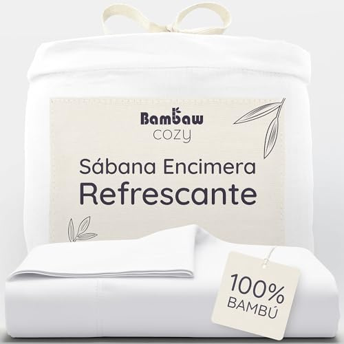 Bambaw Drap Plat en Bambou 240x290 cm, Drap Rafraîchissant pour l'Été, Doux et Anti Transpirant, Linge de Lit en Bambou Respirant et Antiacarien, pour 2 Personnes (Blanc)
