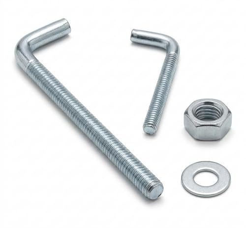 Metrische L-Haken inkl. Muttern + Scheiben, Gewinde M4-M8, Stahl verzinkt (10, M6 x 60 mm)