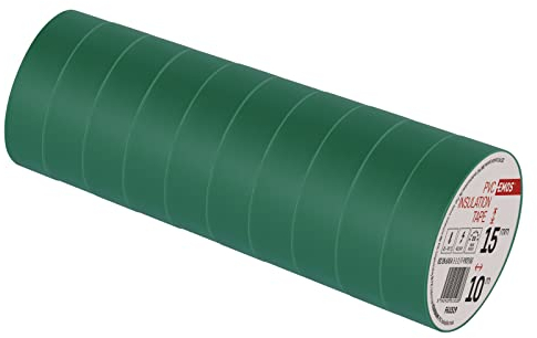 EMOS Lot de 10 rubans isolants en PVC - Vert - 15 mm x 10 m - Épaisseur : 0,13 mm - Haute résistance à la traction et plage de température d'application - Résistant aux UV - Imperméable - Sans textile