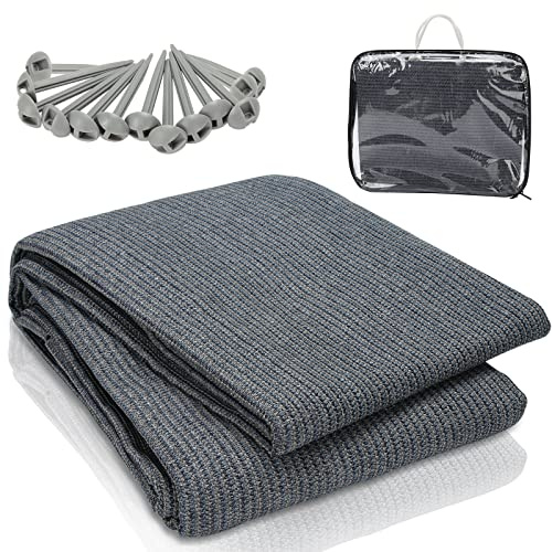 Tubiaz Vorzeltteppich, Markisenteppich mit 12 Löchern, 13 Heringe und Tragetasche, Zeltteppich Outdoor Camping atmungsaktiv rutschfest,Waschbare, Verschiedene Größen, Grau Blau