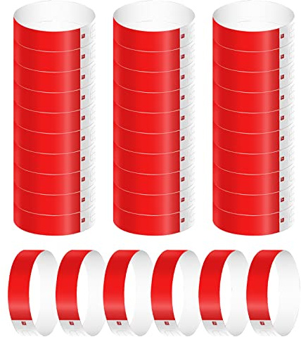 KINBOM 300Pz Braccialetti Identificativi al Neon, Impermeabili Braccialetti di Carta per Eventi Braccialetti Feste Colorati Braccialetti per Eventi Feste Festival Musicali Concerti Fiere di PE (Rosso)