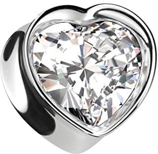 beyoutifulthings Ohr-Tunnel Silber Herz Zirkonia Clear Chirurgenstahl Ohr-Piercing Ohr-Schmuck Plug Sattel-Verschluss 8-mm