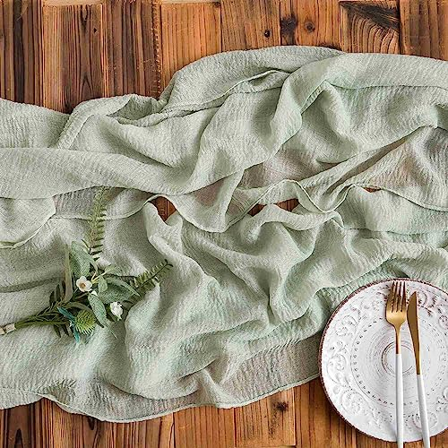 AOKSUNOVA Käsetuch Tischläufer Eukalyptus Grün Tischläufer Musselin Hochzeit 400 x 80cm Chiffon Tischläufer