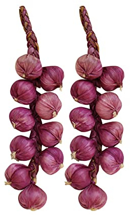 2 Stück Künstliche Gemüse Hängen Deko Künstliche Violetter Knoblauch Gemüse Dekoration,künstlicher Gemüse Zopf ,Drinnen Dekor Für Haus Küche Garten Gemüse Party Festival Dekoration Foto Requisiten
