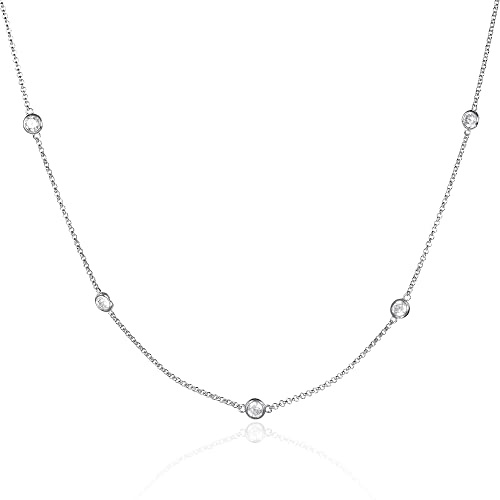 namana Delicado Collar de Cadena de Plata de Ley 925, Collar de Estación de 45 cm, 60 cm o 80 cm de Largo con Piedras de Circonita Cúbica, Collares de Plata Para Mujer