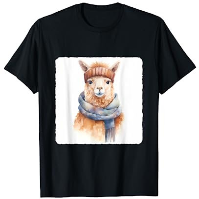 Alpaka mit einem Strickschal Alpaka trägt Strickschal Tier T-Shirt