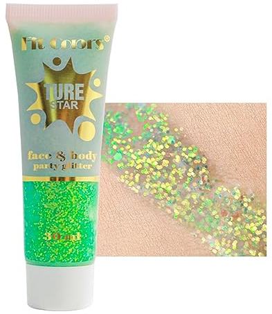 Holografischer Körperglitzer, Chamäleon Gesicht Glitzer Meerjungfrau Flüssiger Lidschatten Feiner Glitzer für Körper, Gesicht, Halloween Hochzeit Festival Glitter Sparkling 1oz(#05 Grün)