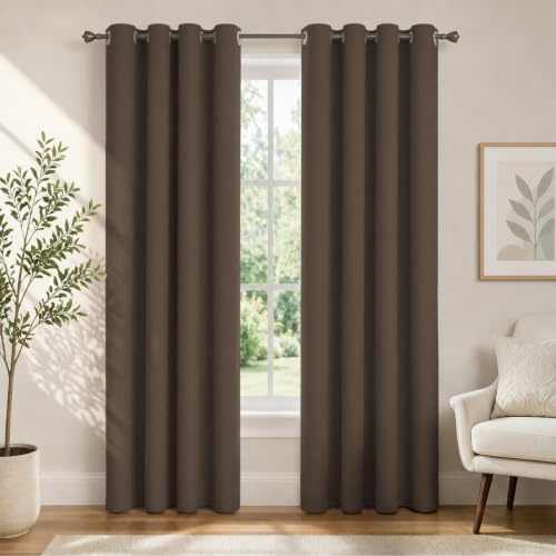 Ystyle Verdunkelungsvorhänge mit Ösen 100% 2er Set, 140×300 cm, Kaffee | Blackout Curtain Leinenoptik, Thermovorhang Gegen Kälte Und Hitze, Gardinen Blickdicht für Schlafzimmer Wohnzimmer