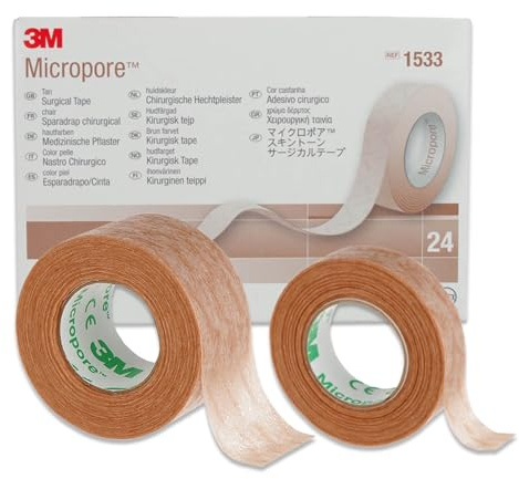 P-Beauty Nastro adesivo non tessuto | Nastro medico | Ipoallergenico | Colore pelle | Per estensioni ciglia e pelle | Traspirante, Impermeabile (2,5cm x9,14m, 5 rotoli)