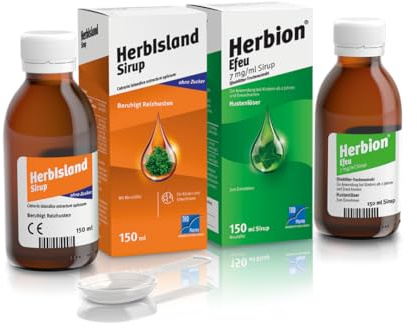 Herbion Efeu + HerbIsland Hustensirup Kombipack: Hustensaft gegen produktiven Husten mit Schleim für Erwachsene & Kinder, 150 ml Sirup
