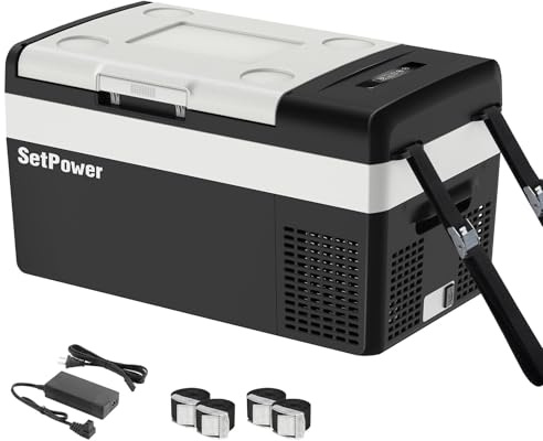 Setpower Elektriska kylare för fordon AC/DC bilkylskåp, 20 l/21 QT 12 V kylskåp bilkylskåp bärbar frys, koppla in kylare för lastbil RV SUV skåpbil resor camping, svart
