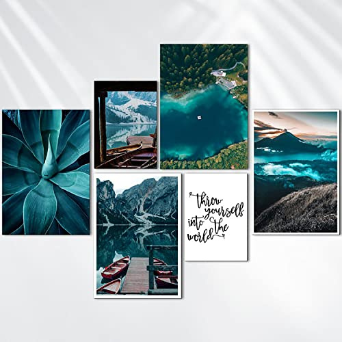 AREDE 6er Set Wandkunst Gemälde Bild Poster Blaue Natur | 4 x A4 (21x30cm) + 2 x A5 (15x21cm) | Wandbilder Wanddekoration Home Office Wohnzimmer Schlafzimmer Dekoration | OHNE Rahmen