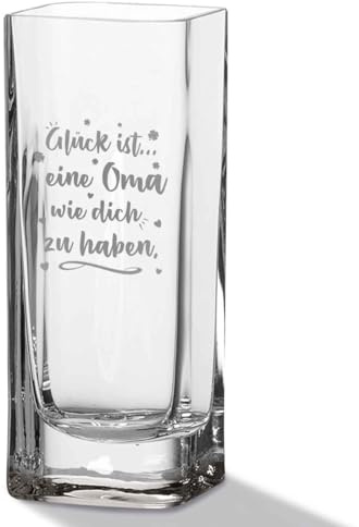 GRAVURZEILE Blumenvase mit Gravur - Glück ist eine Oma - Moderne Vase aus Glas für Blumen - Geschenke für Frauen - Deko fürs Wohnzimmer und Schlafzimmer - Geschenkidee zum Geburtstag - 20x8cm