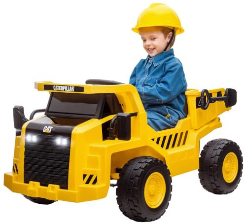 AIYAPLAY 12V Camion Giocattolo Licenza Caterpillar con Musica Giallo | Macchina Elettrica per Bambini, Telecomando, Fari, Secchio e Pala, Escavatore in PP e Metallo