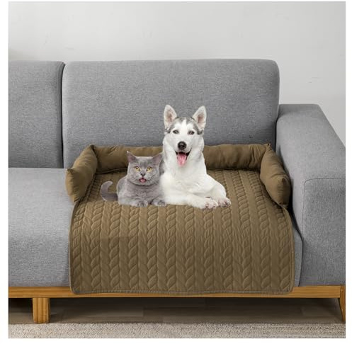 OREZAUQS Hundedecke Sofa, hundedecke Sofa,hundekissen,Sofaschutz Hund, Hundekissen,Hundecouch mit DREI erhöhte Ränder, waschbar, rutschfeste Unterseite (Khaki,75 * 75 * 15 cm)