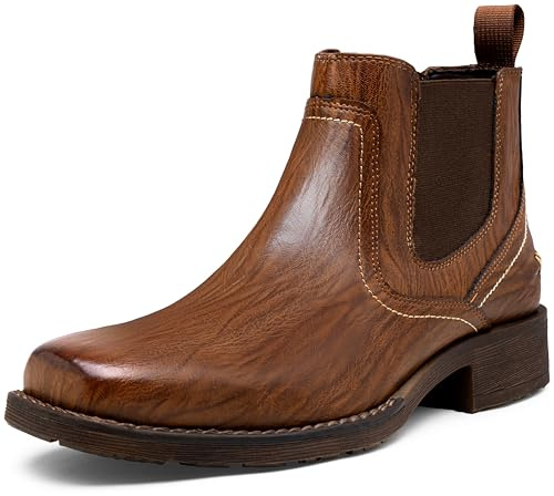 Jousen Chelsea Boots Men Square Toe Ankle Mens Dress Boots Casual Slip On Boots for Men(AMY8421 brown 13)