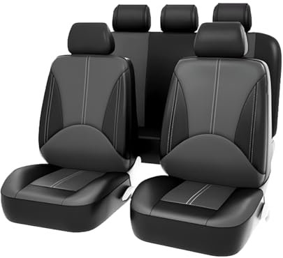 JNNJ Housse de Siège Auto en Cuir - Protection Imperméable et Respirante pour Sièges Avant et Arrière (Noir Gris)