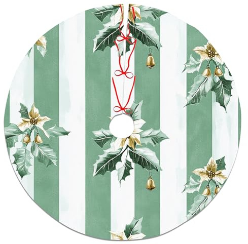 Falda de árbol de Navidad de bayas de acebo, falda de árbol de tela festiva verde para decoración del hogar de invierno, decoración de Navidad para interiores y exteriores, 48 pulgadas