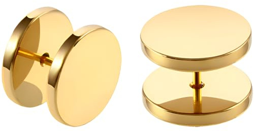 1 Pair Gold 10 mm(00 G) Stainless Steel Fake Ear Plugs Gauges Flat Nap Screw Flat Back Stud Hide Faux Tragus Studs Hypoallergenic Sleep Cartilage Earrings Body Piercing Jewelry Women Men