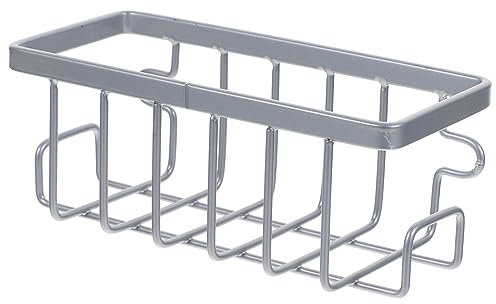 VOSAREA Iron Kitchen Sink Sponge Holder Suction Cups, Multi-functional Draining Basket and Washcloth Organizer, Grey Iron Sink Hanging Basket for Dishwashing and Soap Storage