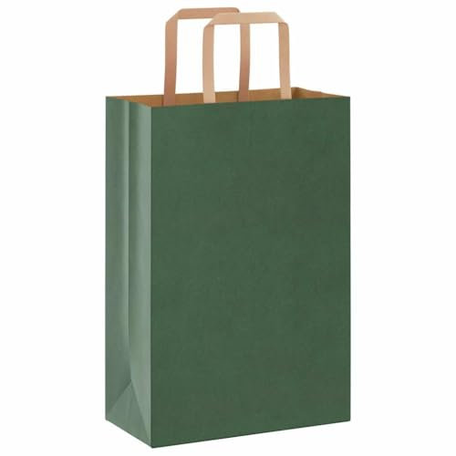 vidaXL Papiertragetaschen 250 Stk., Papiertüten mit Henkeln, Kraftpapiertüten, Geschenktüten für Einkaufen Hochzeiten Verpackungen Partys Geburtstag Weihnachten, Grün 21x11x31cm