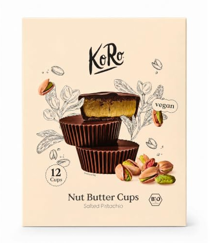 KoRo - Box regalo cups al pistacchio salato 12 x 13 g - dolcificate con zucchero di fiori di cocco - Vegan - Confezione regalo