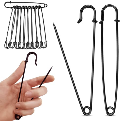 Extra große Sicherheitsnadeln, strapazierfähig, 12,7 cm, schwarz, große Sicherheitsnadeln für Kleidung, Windeln, Decken, Leder, Leinwand, Dekoration (1, schwarz)