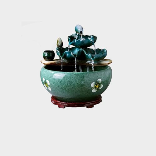 Fontaine de table en céramique fontaine intérieure en cascade avec décoration en feuille de lotus bac à poissons en céramique avec eau qui coule accessoire adapté pour le bureau familial.(D-D41xH45CM/