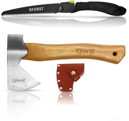 Xforst Bundle : Axt/Beil AG1 & Klappsäge FS24 – Perfekte Campingausrüstung, Forstzubehör für Outdoor, Camping, Bushcraft & Garten