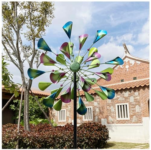 BesBet Windräder Garten Doppelwindrad, 200×52cm,Doppelwindrad,Kugellager Windrad Einzigartige und Magische Gartendeko für Draußen Wetterfest Gartendekoration