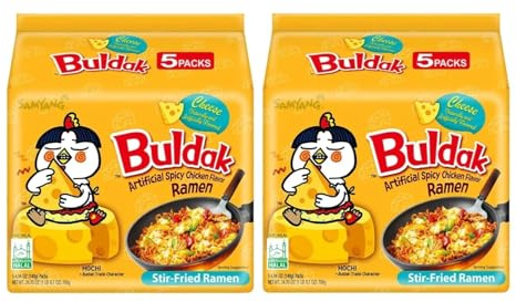 Samyang Buldak Cheese Ramen 2 x 5 Pack | koreanische Instantnudeln mit scharf-würziger Hot-Chicken-Note und cremigem Käsegeschmack