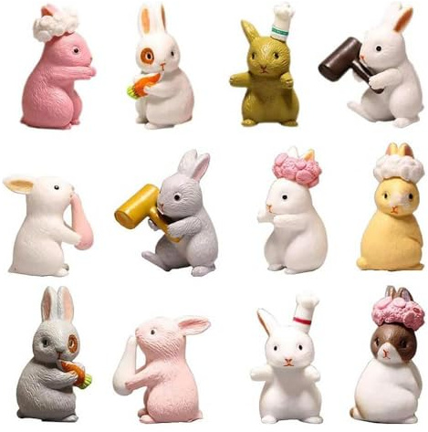 12 Pcs Cute Bunny with Different Characters, Lovely Easter Bunny Figurines, Mini Rabbit Miniature Decorations, Easter Cake Topper (Rabbit)
