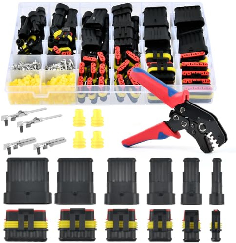 DODUOS 741 Pièces Kit Connecteur Imperméable à l'eau avec Pince à Sertir, 1/2/3/4/5/6 Broches Électrique Étanche pour Voiture Moto Scooter Caravan Kayak