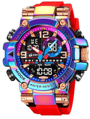 Mode Färgglada Män Digitala Sportklockor Vattentät Manlig Klocka Armbandsur Herr Dual Display Electronic Military Watch(Color1)