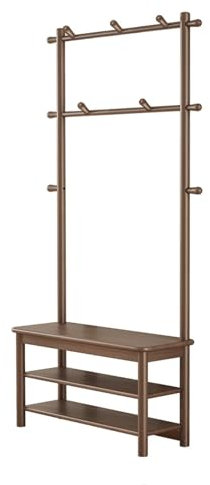 Perchero 3 en 1, recibidor con Banco y Zapatero, Perchero de Madera con Ganchos, Perchero Independiente con Banco para Zapatos (Color Nogal, tamaño: 80 cm)