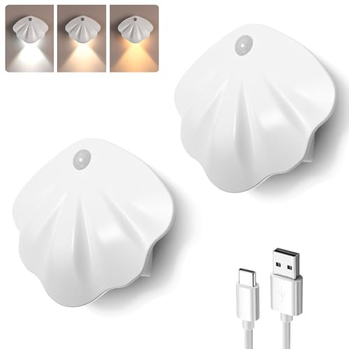 AetherGiow 2 Pack Rechargeable LED Motion Sensor Light, No Wiring, Indoor Wall Mounted Sensing Night Lights, Adjustable 3CCT, Dimmable, 1200mAh, Bedroom, Children's Room, Staircase,Kitchen,