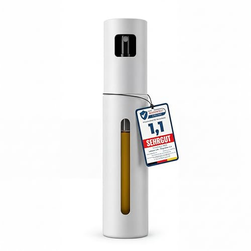 Leisure Life® | NYHET: Premium oljespruta 2.0 – helt i rostfritt stål 100 ml | UV-skydd, BPA-fri, diskmaskinssäker | jämn spraydimma | för kök, grill och airfryer (Lunar Steel – Uv)