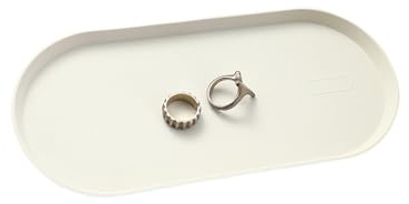 Bandeja de silicona para tocador, bandeja ovalada para baño y fregadero (8.66 x 3.94 pulgadas), apta para lavavajillas, organizador de joyas para baño, escritorio, tocador y cosméticos (blanco)