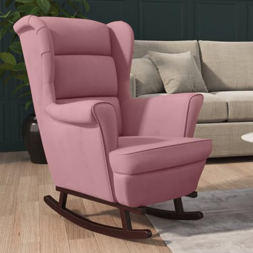 Teenpull Schaukelstuhl Rosa Samt, Bequemer Polstersessel mit Massivholz-Gummibeinen für Wohnzimmer, Schlafzimmer, Leseecke, Moderner Glider-Sessel zum Entspannen, Gemütlicher Akzentstuhl für Zuhause
