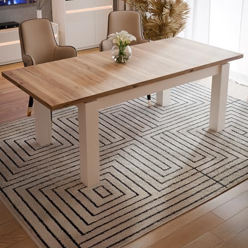Forte Oak SQUERE Esstisch 160, eleganter Esszimmertisch, ausziehbar, Holzwerkstoff, Mauvella Eiche Holzdekor/Sand, 160,4 cm (206,4) breit x 76,1 cm hoch x 90,4 cm tief