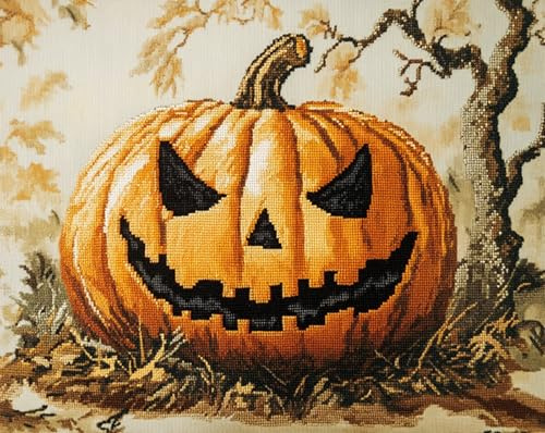 Halloween Kit de Tapis Point Noué,citrouille,Crochet à Loquet pour Bricolage,Décoration d'Intérieur,Fabrication de Coussin,Kit à la Main,52x38cm