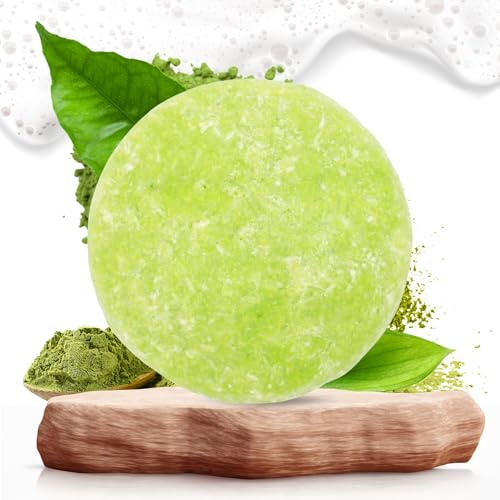 Champú Sólido en Barra con Té Matcha | Shampoo Herbal de Uso Frecuente | Limpieza Natural, Aroma Té Verde, Hidratación con Aceite de Coco | Sin Sulfatos, Vegano, Artesanal y Zero Waste – 65 g