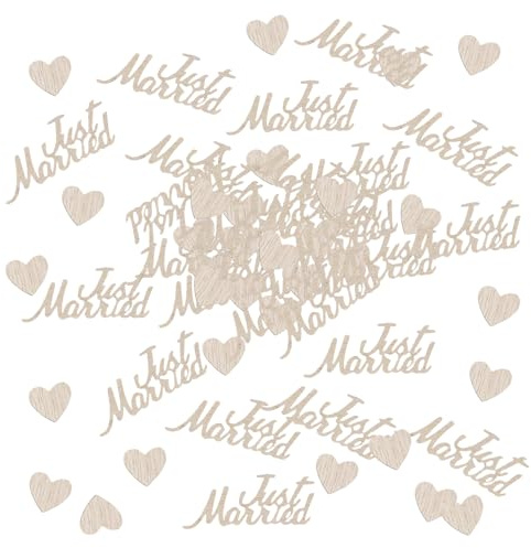 60 Pcs Just Married Party Confetti, Wooden Love Hearts & 'Just Married' Table Confetti Wedding Table Decoration for Bridal Showers Engagements Birthday Party Rustic Wedding Decor